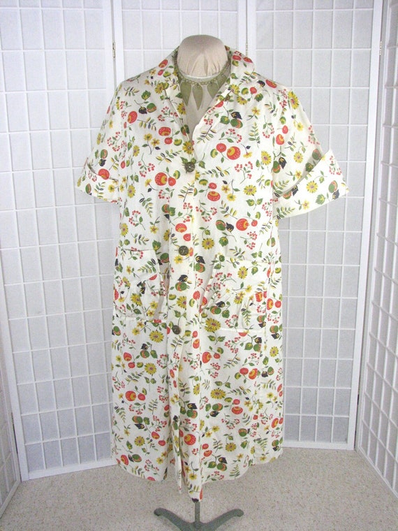 1940s Cotton Button Down House Dress / Novelty Mu… - image 1
