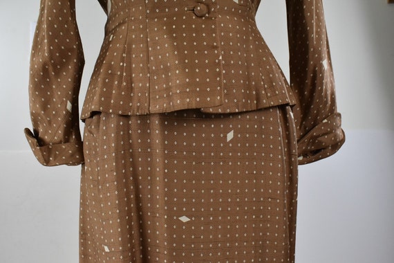 1950s Silk Caramel Colored Dress & Matching Jacke… - image 5