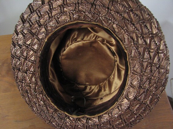 Edwardian Copper Brown Straw Hat with Silk Ribbon… - image 4