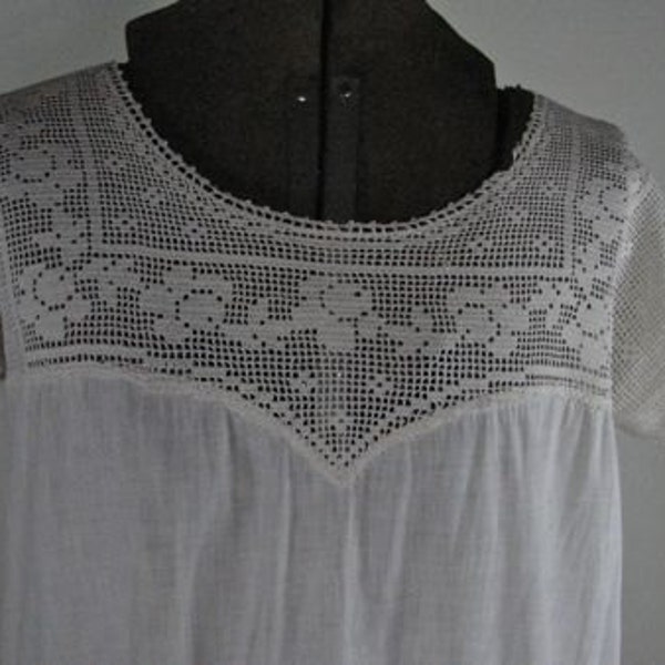 Victorian/Edwardian White Hand Crocheted  Chemise/NIghtgown ,,,,,,  size Medium ,,,,,, ON SALE!