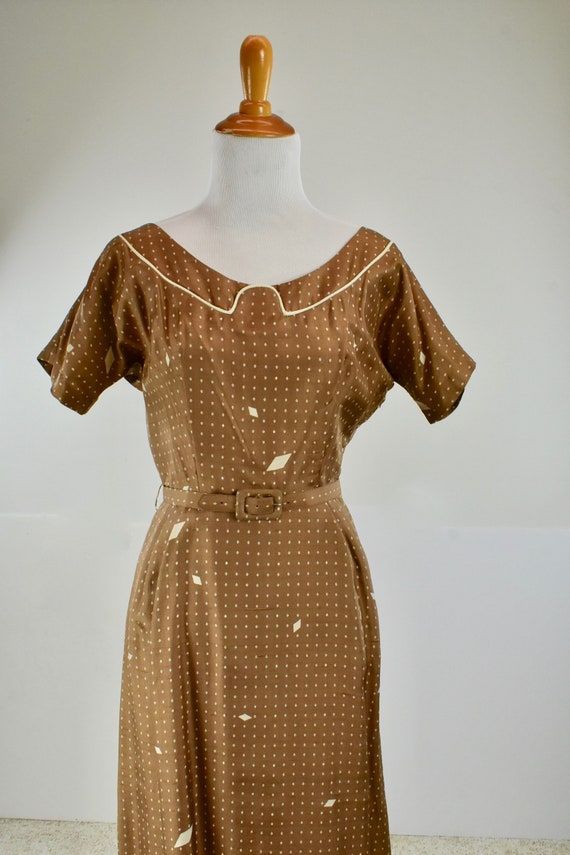 1950s Silk Caramel Colored Dress & Matching Jacke… - image 6