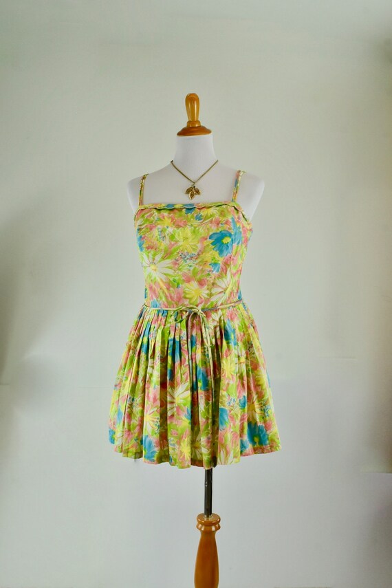 1960s GABAR Floral Swimsuit / Playsuit / Romper