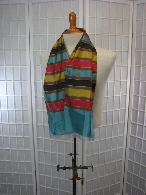 Vintage Mens Silk Striped  Coat Scarf