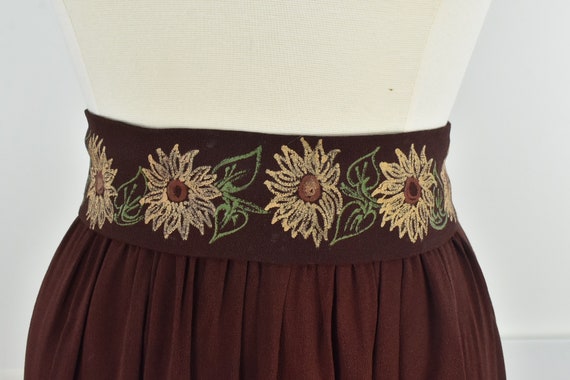1940s HAND PAINTED, Hand Tailored  Brown Rayon Sk… - image 2