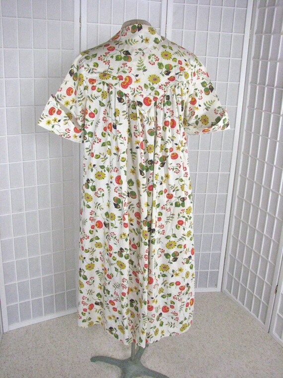 1940s Cotton Button Down House Dress / Novelty Mushro… Gem