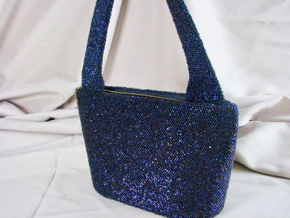 1940s Iridescent Blue Beaded Evening Bag & 1946 P… - image 2