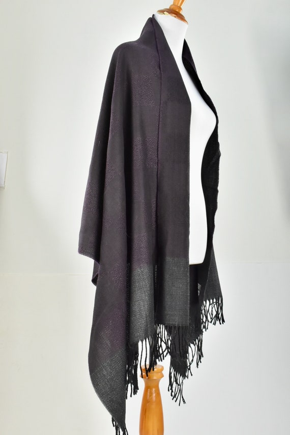 1990s Merlot & Dark Gray Merino Wool  Scarf / Sha… - image 1