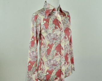 1970s Helen Sue  LOVEBIRDS  Nylon Blouse........ size  Small