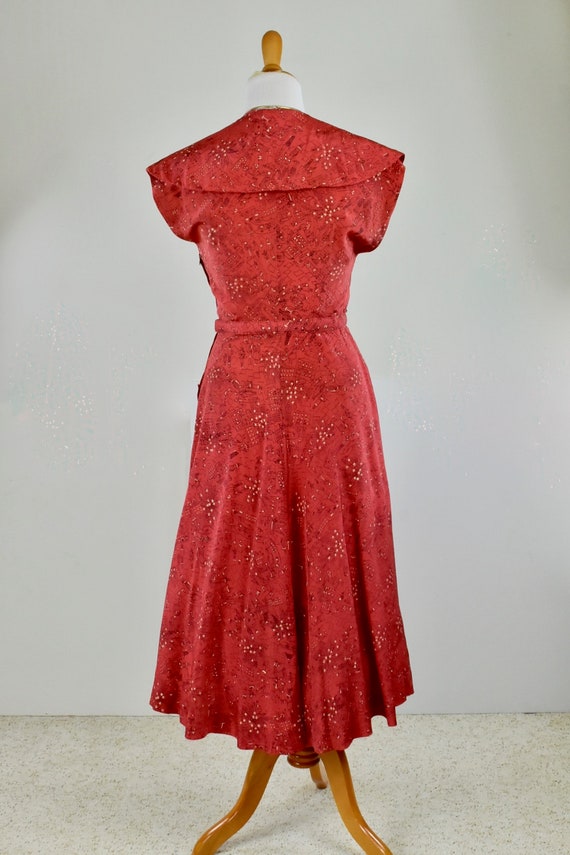 1950s  Novelty Print Red SILK  Dress of FASHION ,… - image 7