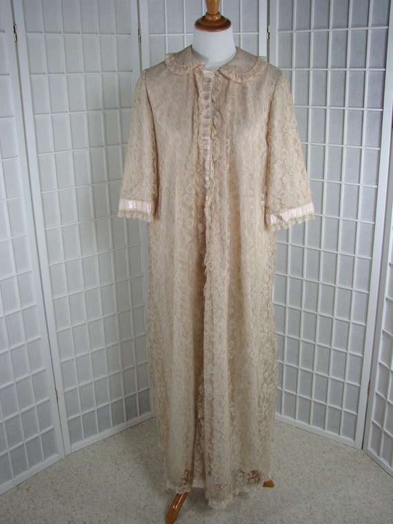 1960s Nude Lace Robe by Odette Barsa ,,,,,,,,,, siz… - Gem