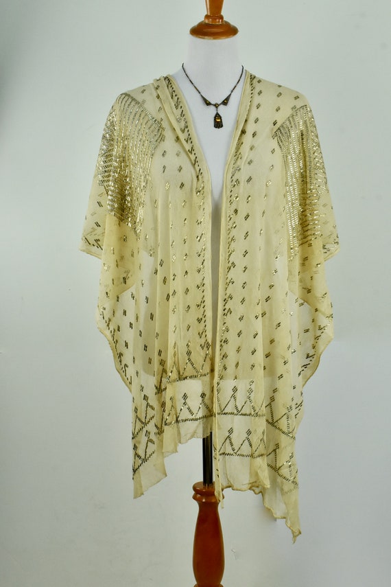 1920s Assuit Geometric Shawl in Antique White....… - image 3