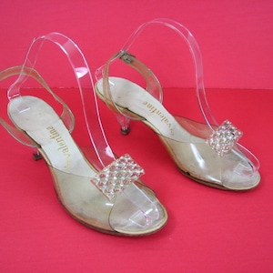 1950s Lucite and Rhinestone Party Heels....... &quot;by Valentine&quot; ........   size 6 1/2 M