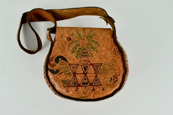 Vintage Hand Tooled Natural Leather Shoulderbag..… - image 3