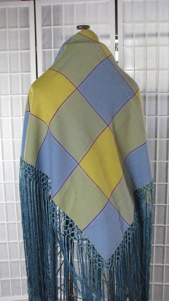1930s Stunning Antique Plaid Wool Shawl with Silk… - image 3
