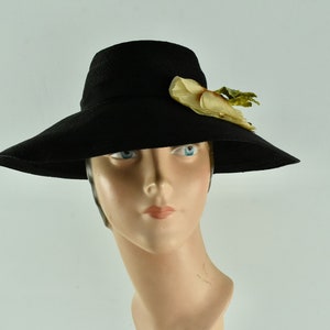 1930/40s Black Straw Hat ...... size Small image 7