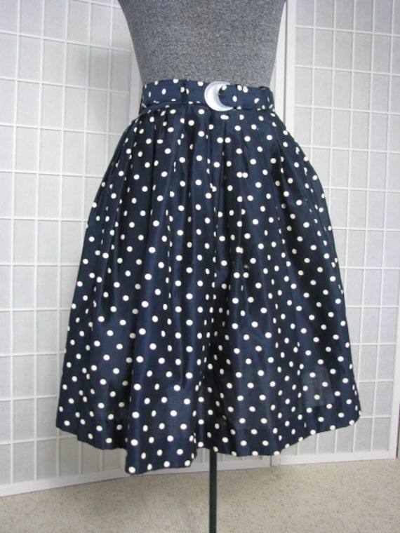 Jupe Plissée à Pois Bleu Marine Taille 36 - Vintage Neuve (sans étiquettes) - Made In France - Polyester