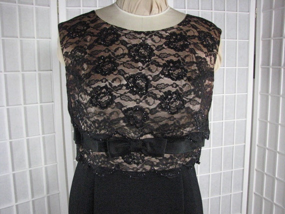 1950/60s Black Sleeveless Gown with Elegant Lace … - image 1