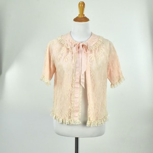1950s  PEACHY PINK Nylon Lace  Bed Jacket ........size Small to Medium