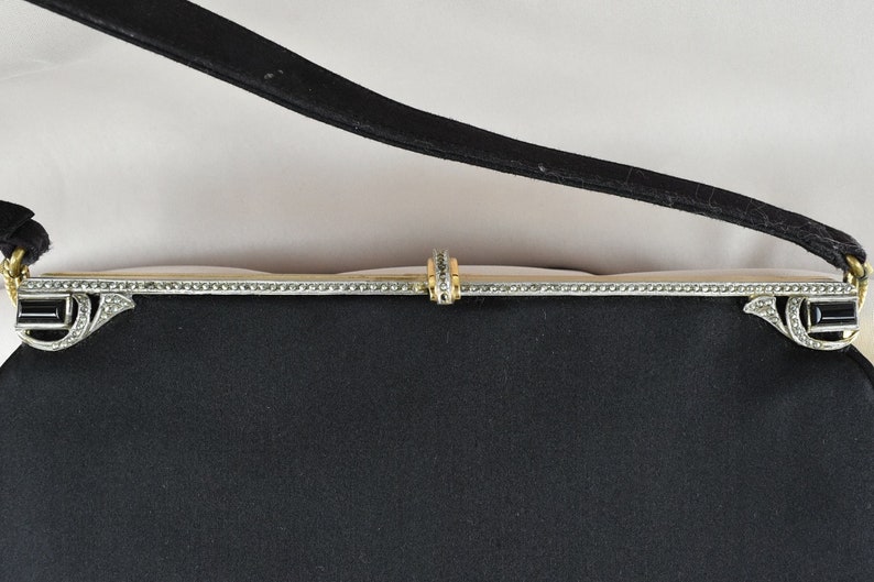 1950s Black Silk Evening Purse by MM Morris Moskowitz .......Cut Steel Beaded Frame...... GORGEOUS in Design /& Condition