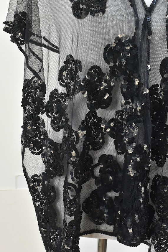 1930/40s Black Sequin & Net Shawl........Made by … - image 5