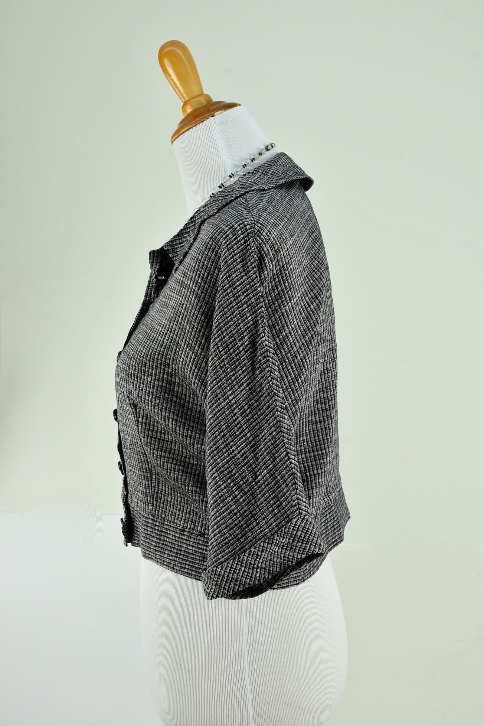 1950s Black & White Linen Blouse / Jacket ......size LARGE | Etsy