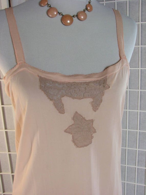 1930s Peach Knit Chemise/Slip/Nightgown with Tan L
