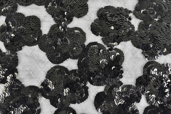 1930/40s Black Sequin & Net Shawl........Made by … - image 8