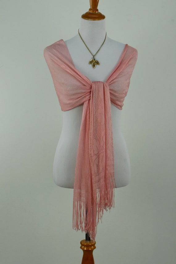 1920/30s PINK Rayon Silk Knit ART DECO Scarf/Sh