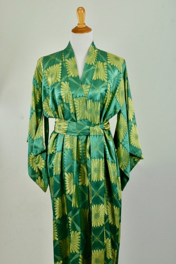 1960/70s  SILK  Teal Blue & Metallic Gold Kimono..