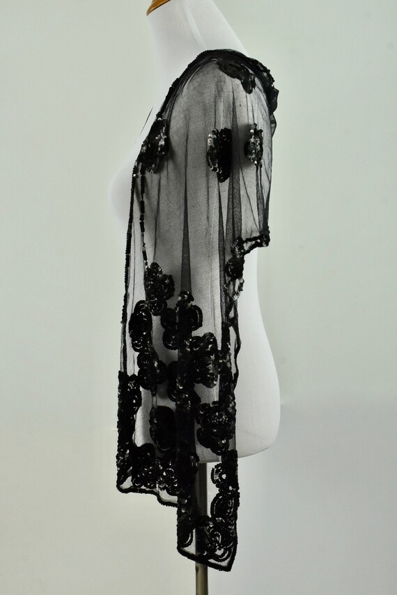 1930/40s Black Sequin & Net Shawl........Made by … - image 6