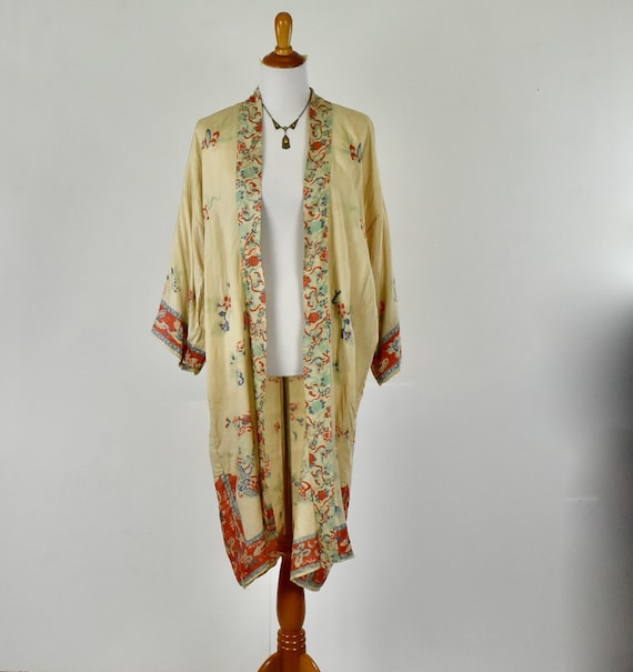 1920s Silk Pongee Asian Kimono Robe .....VIBRANT
