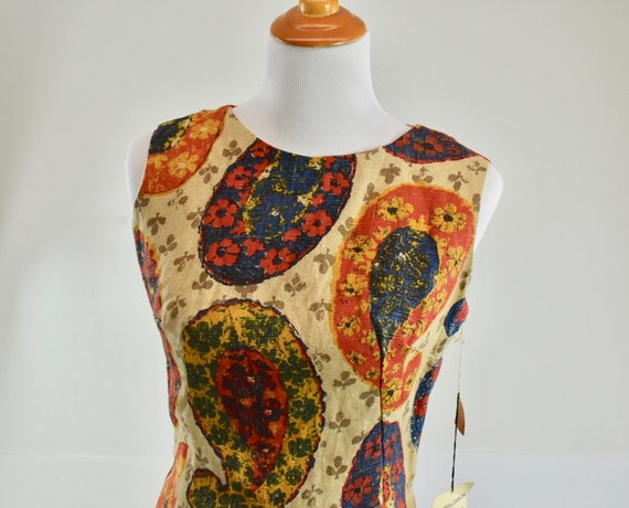 1960s  MOD  Linen Paisley Print Dress ......New O… - image 4