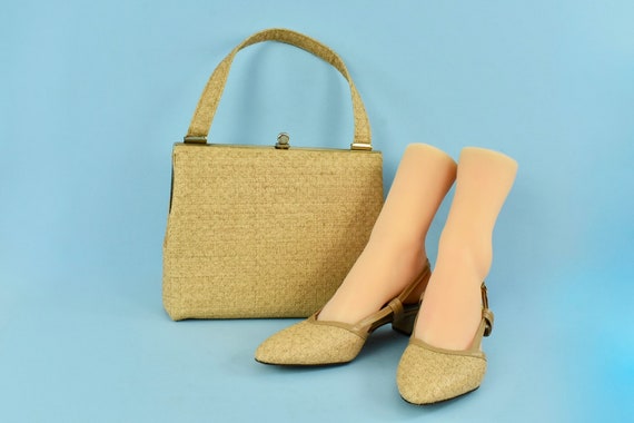 1960s Matching Woven Straw Slingback Heels by OMPH