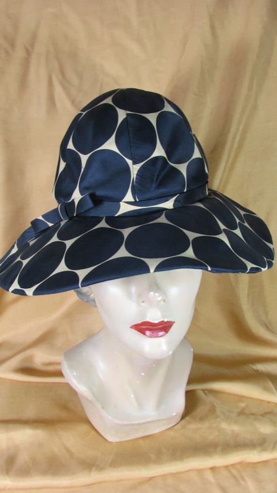 1960/70s EMME Navy  and Tan Polka Dot SILK Hat....