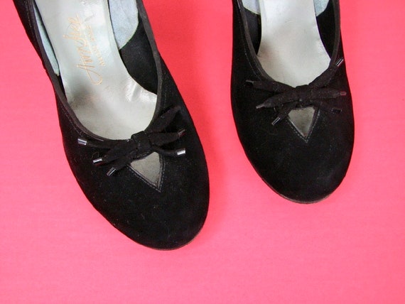 1950s Black Suede  Heels  by Air Step .........  … - image 1