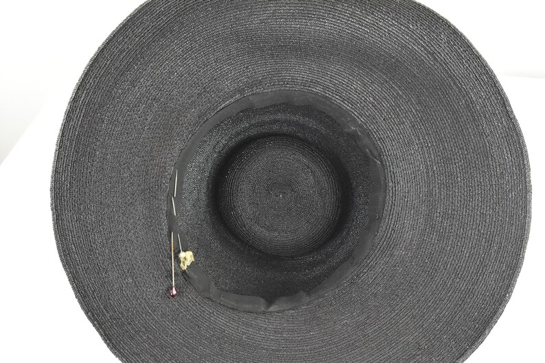 1930/40s Black Straw Hat ...... size Small image 6