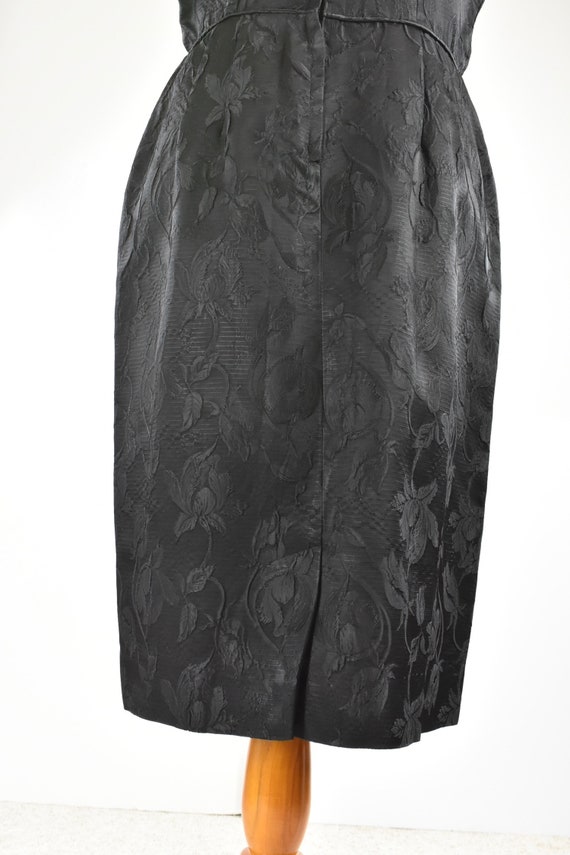 1950s Black BROCADE Wiggle Dress........... size … - image 6