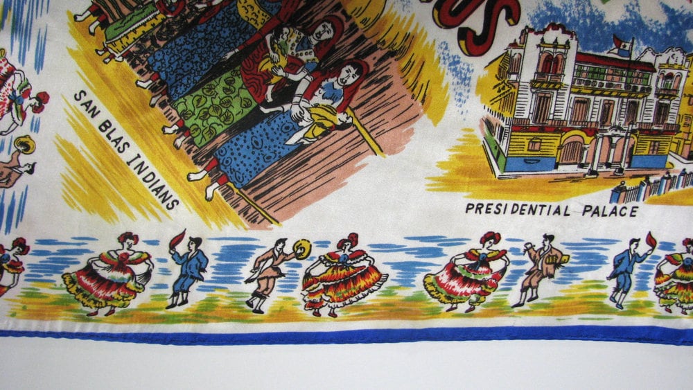 Foulard Ancien Souvenir Du Panama - Années 1950