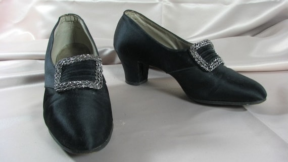 1910 20s Black Satin Heels With Fabulous Buckles.size 6 N to 6 1 2 N Etsy Canada