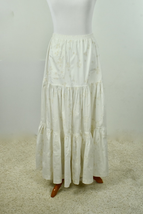 ESKANDAR Embroidered White Cotton Full  Skirt ....