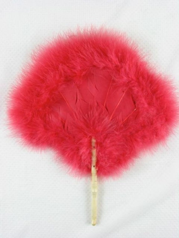 Antique Pink Feather Hand  Fan - image 2