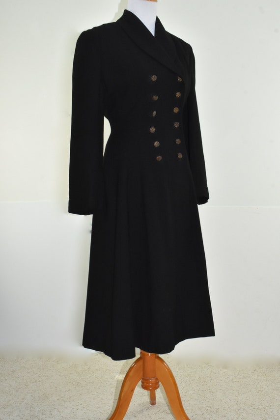 1940s PRINCESS / New Look  Black Crepe Wool Coat.… - image 2