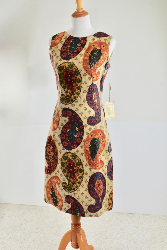 1960s  MOD  Linen Paisley Print Dress ......New O… - image 1