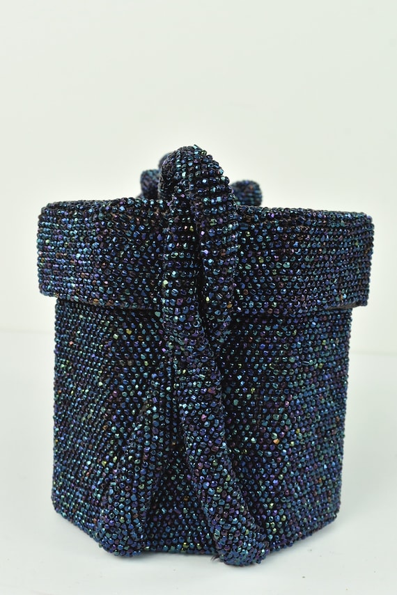 1930/40s Sparkling Dark Blue Iridescent Beaded Ev… - image 3