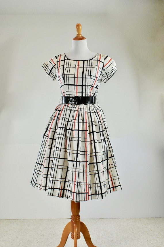 1950s Kay Windsor Polished Cotton Dress in Cubism