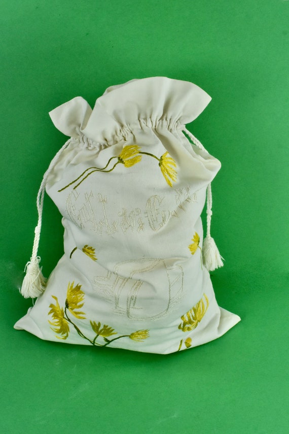 EDWARDIAN Embroidered Homespun Linen Drawstring B