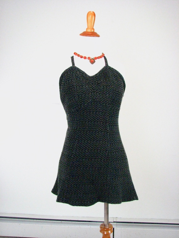 1930s Grey &  Black Knit Swimsuit...,.......... S… - image 1