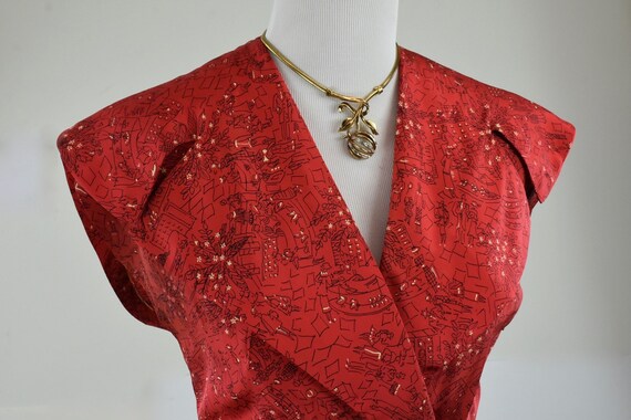 1950s  Novelty Print Red SILK  Dress of FASHION ,… - image 3