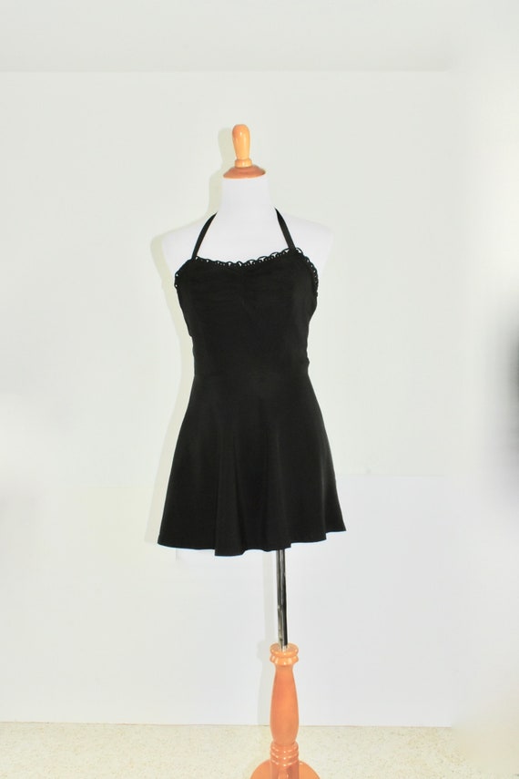 1950s Black BACKLESS Swimsuit / Playsuit / Romper.