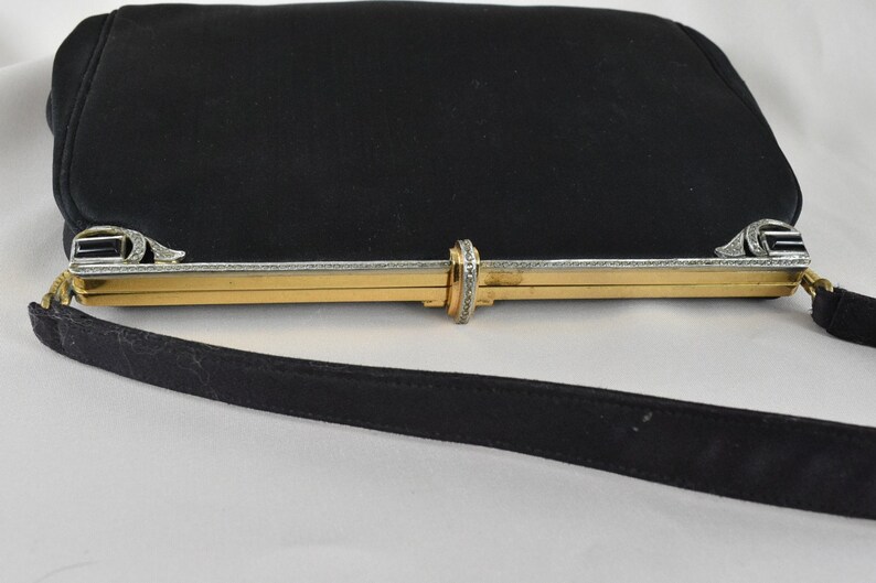 1950s Black Silk Evening Purse by MM Morris Moskowitz .......Cut Steel Beaded Frame...... GORGEOUS in Design /& Condition